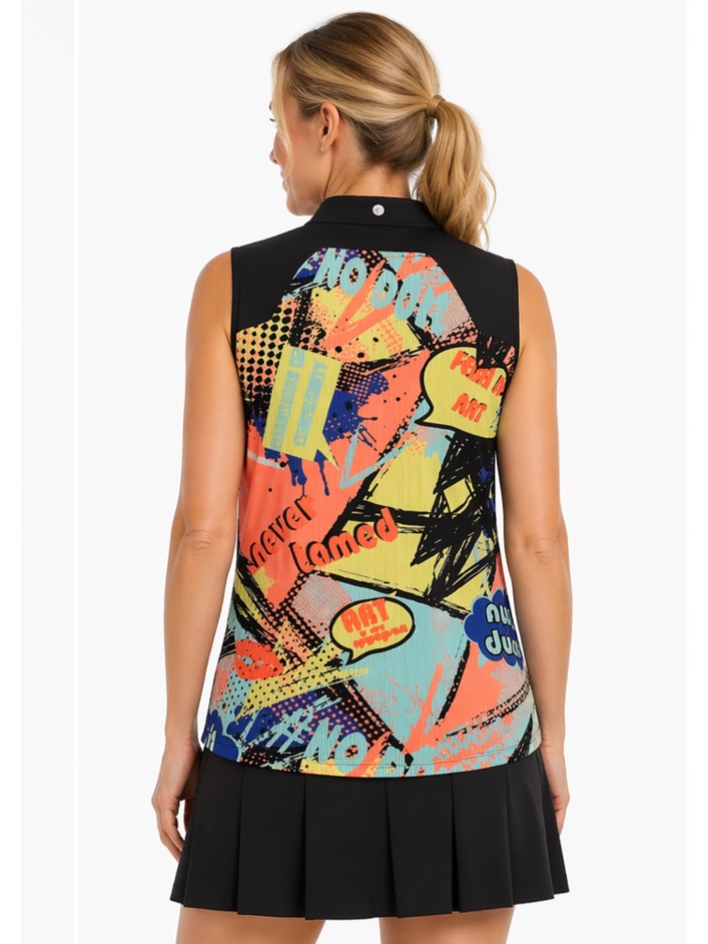 Jamie Sadock Crinkle Neon Sleeveless Top Artsy Golf Pickleball Excellent Size M - Picture 2 of 9